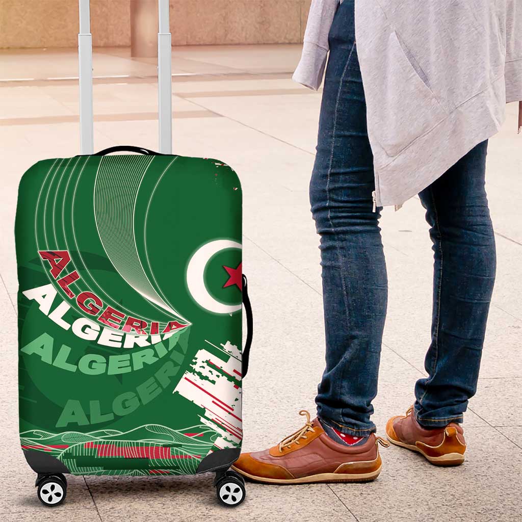 Algeria Football Luggage Cover Glitch Effect Desert Lines And Star Crescent