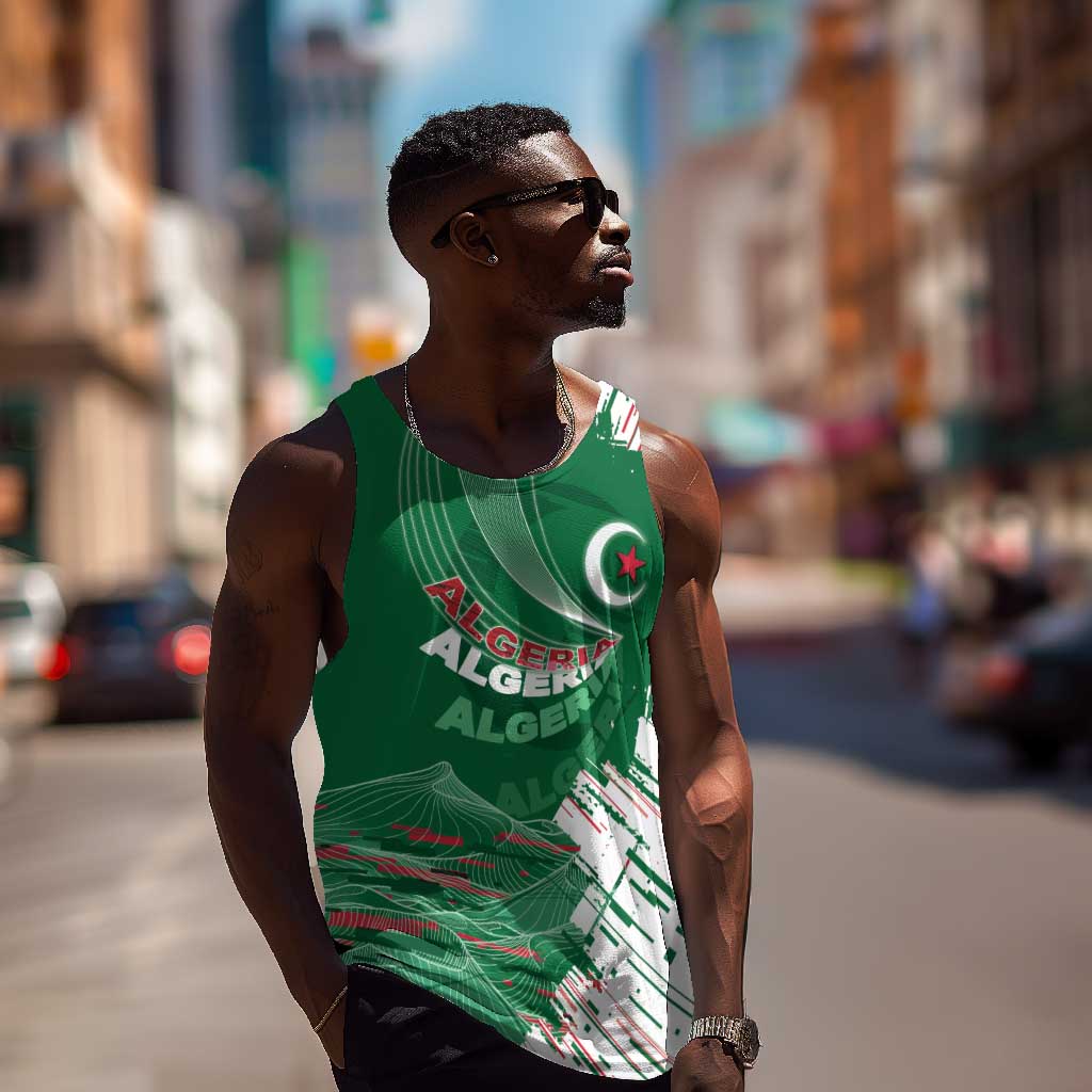 Custom Algeria Football Men Tank Top Glitch Effect Desert Lines And Star Crescent