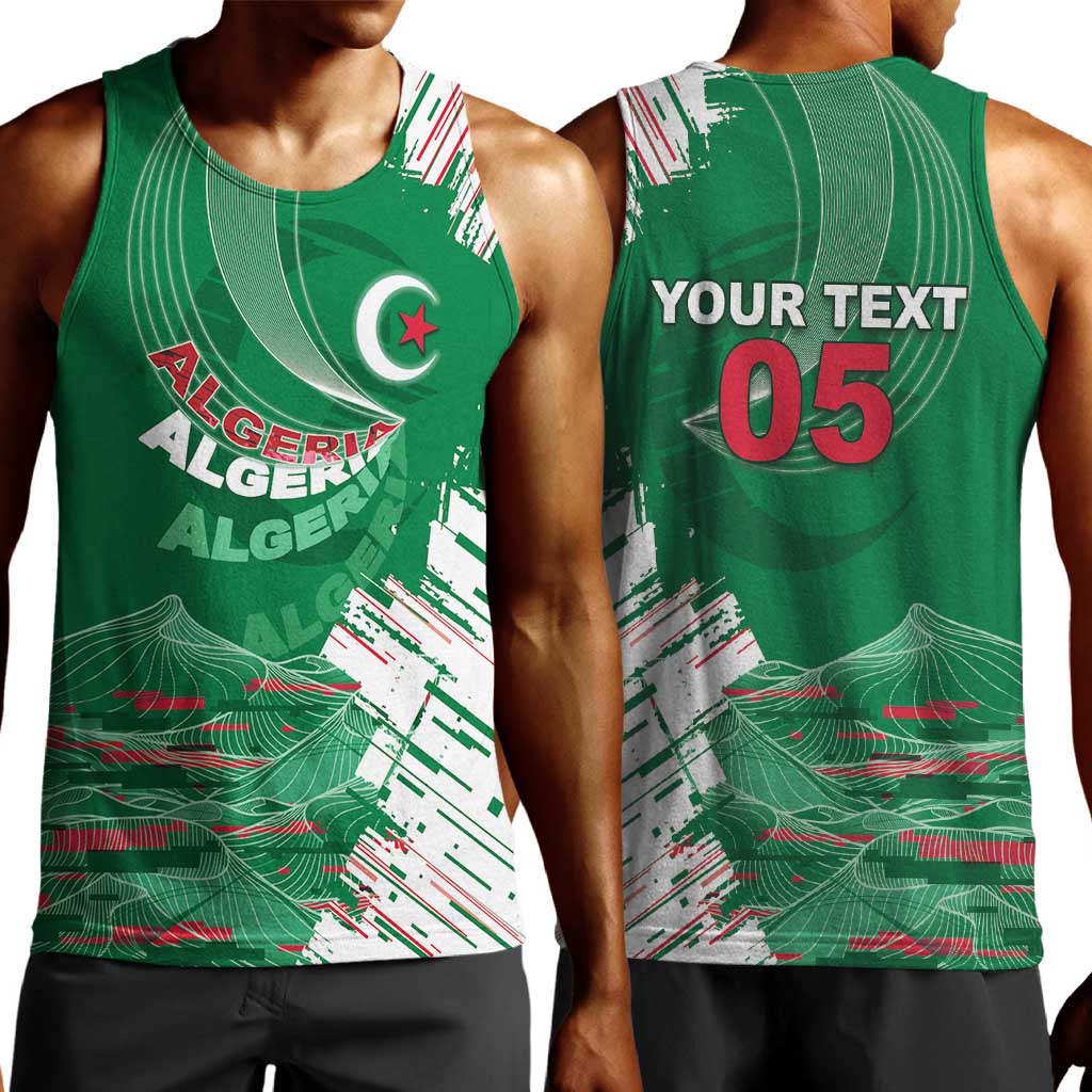 Custom Algeria Football Men Tank Top Glitch Effect Desert Lines And Star Crescent
