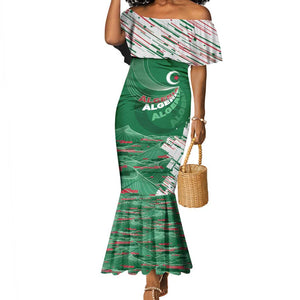 Custom Algeria Football Mermaid Dress Glitch Effect Desert Lines And Star Crescent