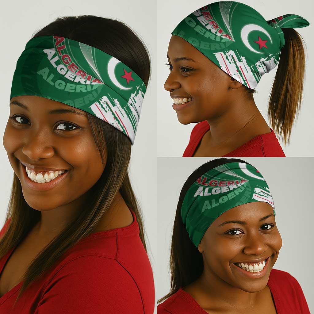 Algeria Football Neck Gaiter Glitch Effect Desert Lines And Star Crescent