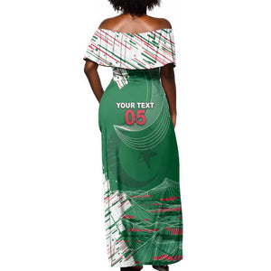 Custom Algeria Football Off Shoulder Maxi Dress Glitch Effect Desert Lines And Star Crescent