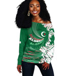 Custom Algeria Football Off Shoulder Sweater Glitch Effect Desert Lines And Star Crescent