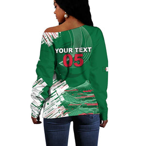 Custom Algeria Football Off Shoulder Sweater Glitch Effect Desert Lines And Star Crescent