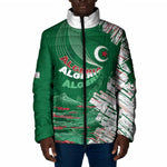 Custom Algeria Football Padded Jacket Glitch Effect Desert Lines And Star Crescent
