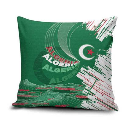 Algeria Football Pillow Cover Glitch Effect Desert Lines And Star Crescent