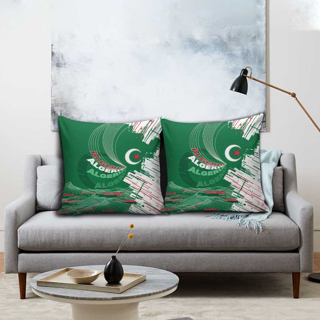 Algeria Football Pillow Cover Glitch Effect Desert Lines And Star Crescent