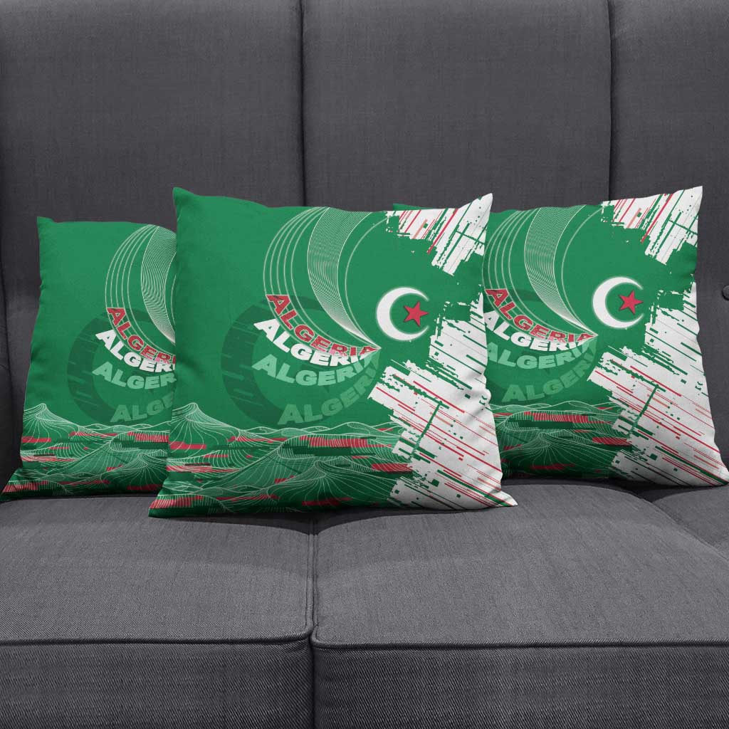 Algeria Football Pillow Cover Glitch Effect Desert Lines And Star Crescent
