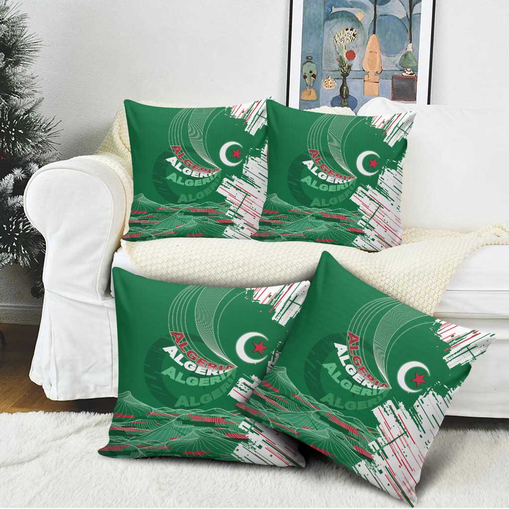 Algeria Football Pillow Cover Glitch Effect Desert Lines And Star Crescent
