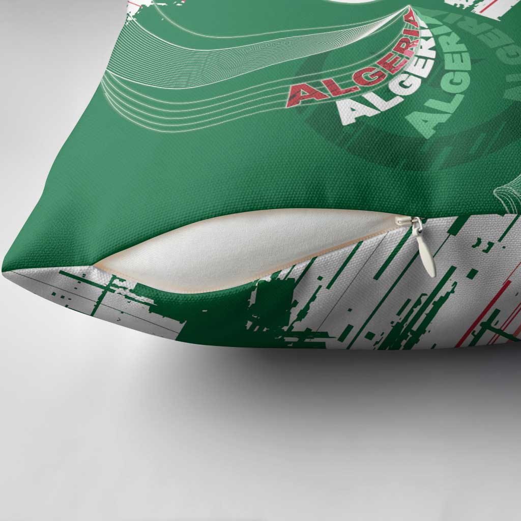 Algeria Football Pillow Cover Glitch Effect Desert Lines And Star Crescent