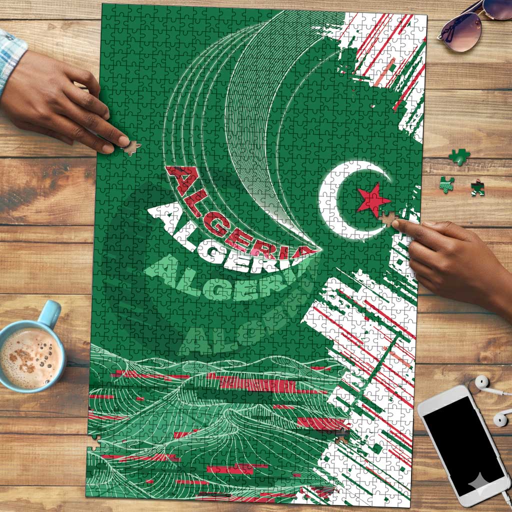 Algeria Football Puzzle Glitch Effect Desert Lines And Star Crescent