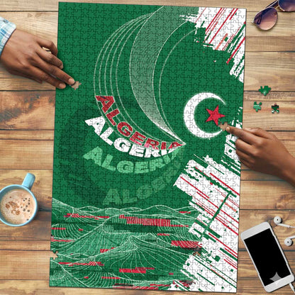 Algeria Football Puzzle Glitch Effect Desert Lines And Star Crescent