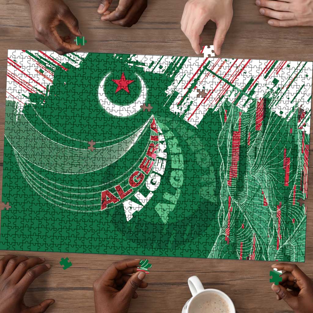 Algeria Football Puzzle Glitch Effect Desert Lines And Star Crescent