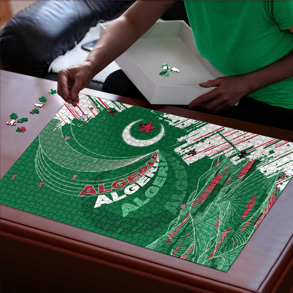 Algeria Football Puzzle Glitch Effect Desert Lines And Star Crescent