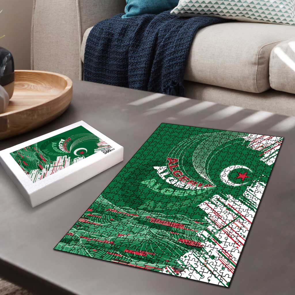 Algeria Football Puzzle Glitch Effect Desert Lines And Star Crescent