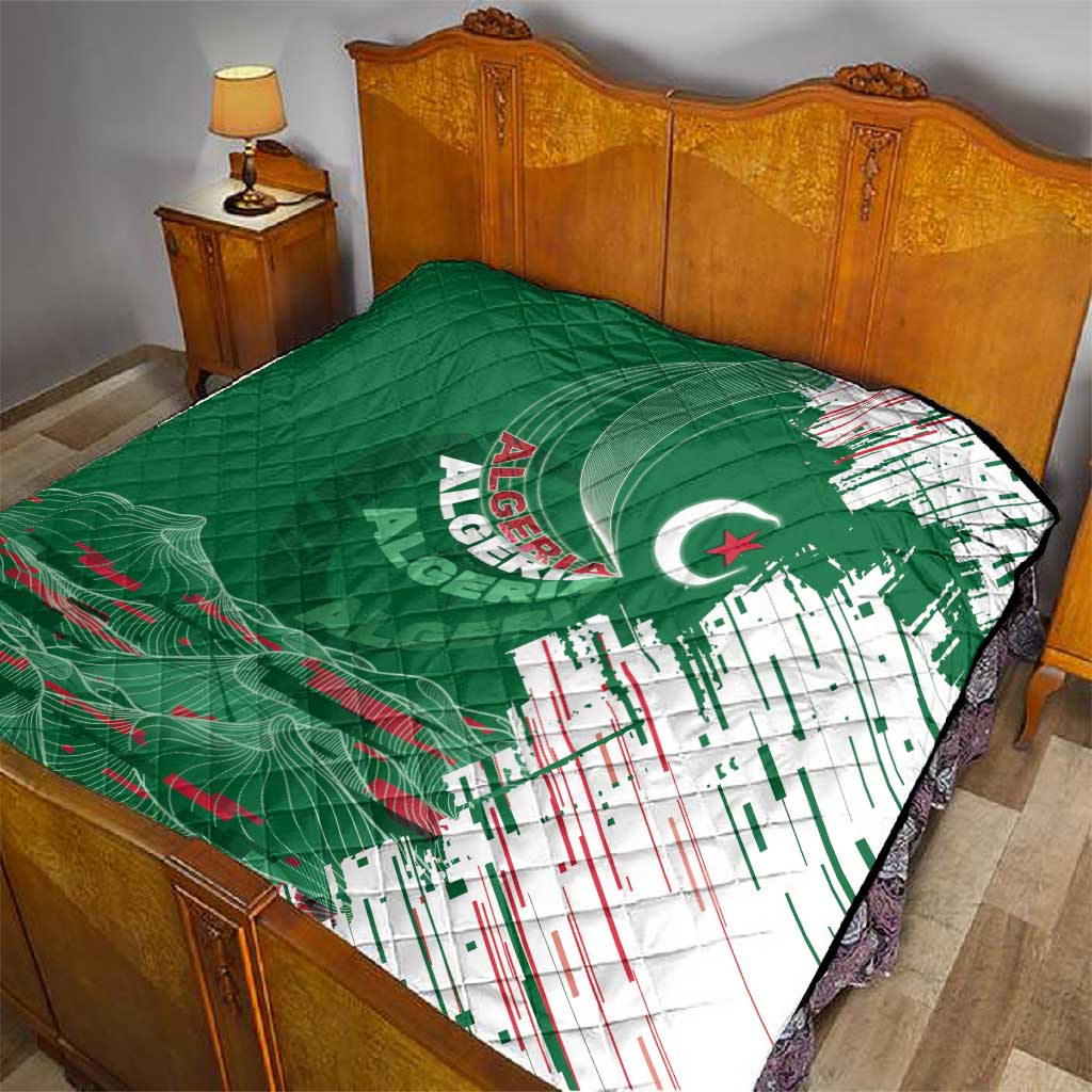 Algeria Football Quilt Glitch Effect Desert Lines And Star Crescent