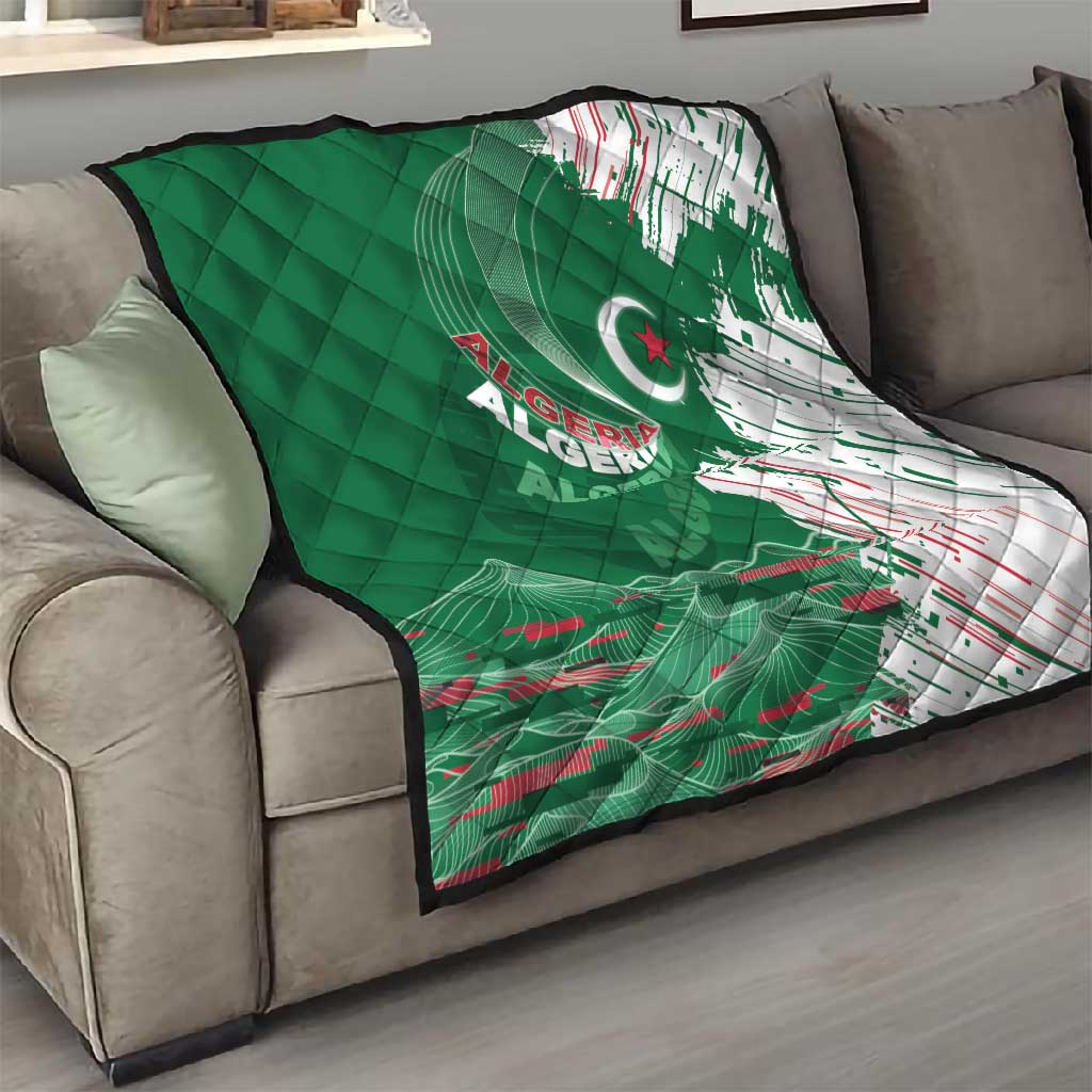 Algeria Football Quilt Glitch Effect Desert Lines And Star Crescent