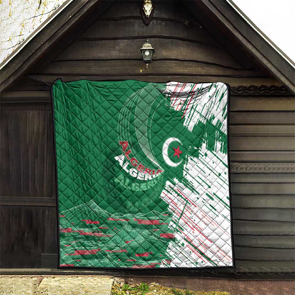 Algeria Football Quilt Glitch Effect Desert Lines And Star Crescent
