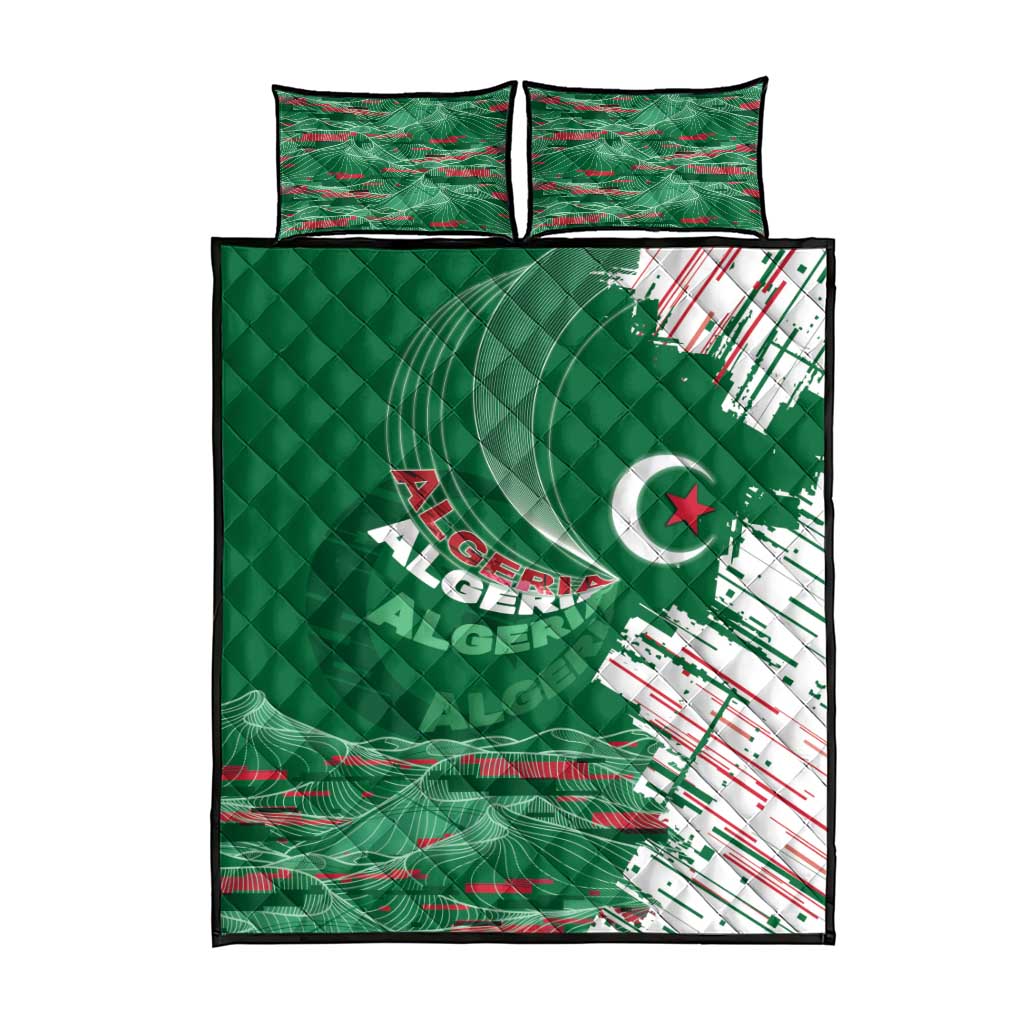 Algeria Football Quilt Bed Set Glitch Effect Desert Lines And Star Crescent