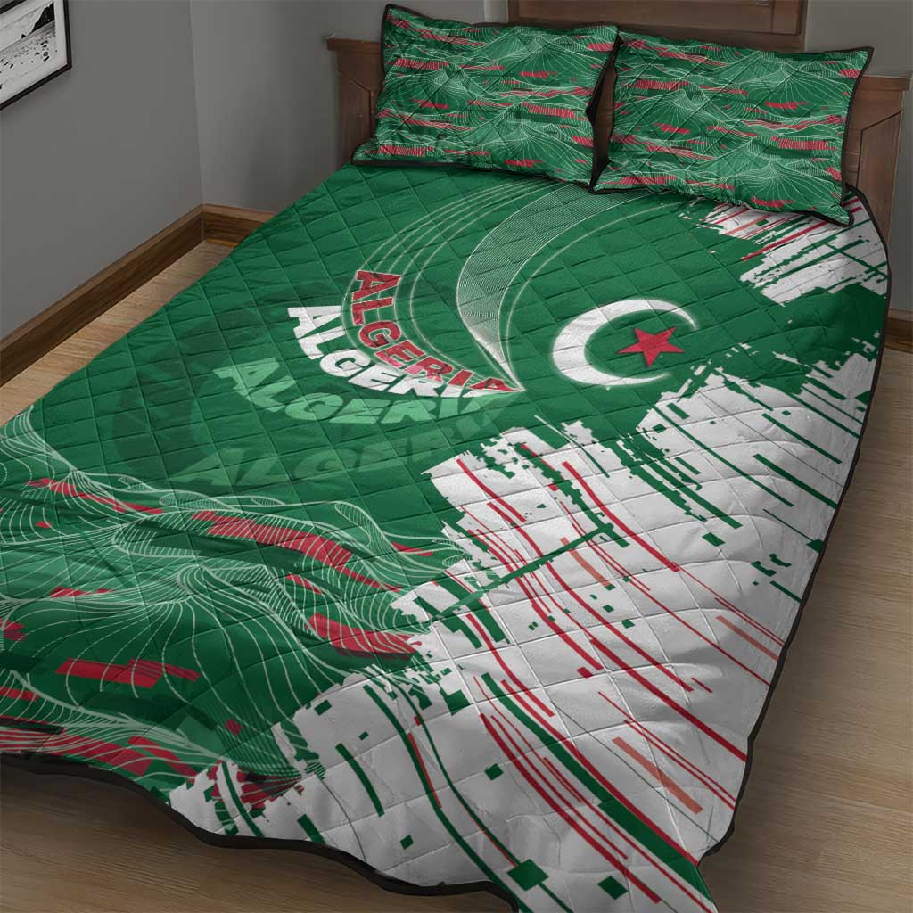 Algeria Football Quilt Bed Set Glitch Effect Desert Lines And Star Crescent