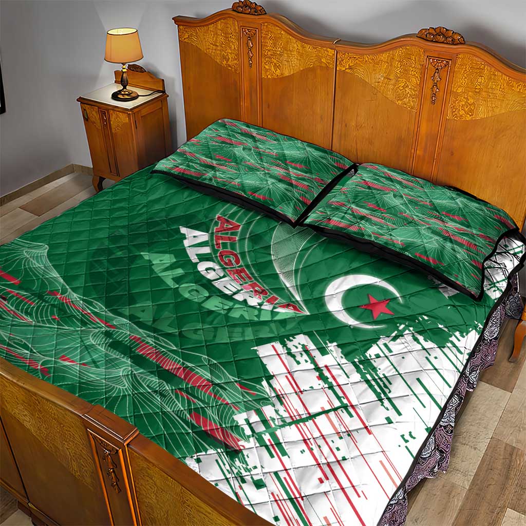 Algeria Football Quilt Bed Set Glitch Effect Desert Lines And Star Crescent