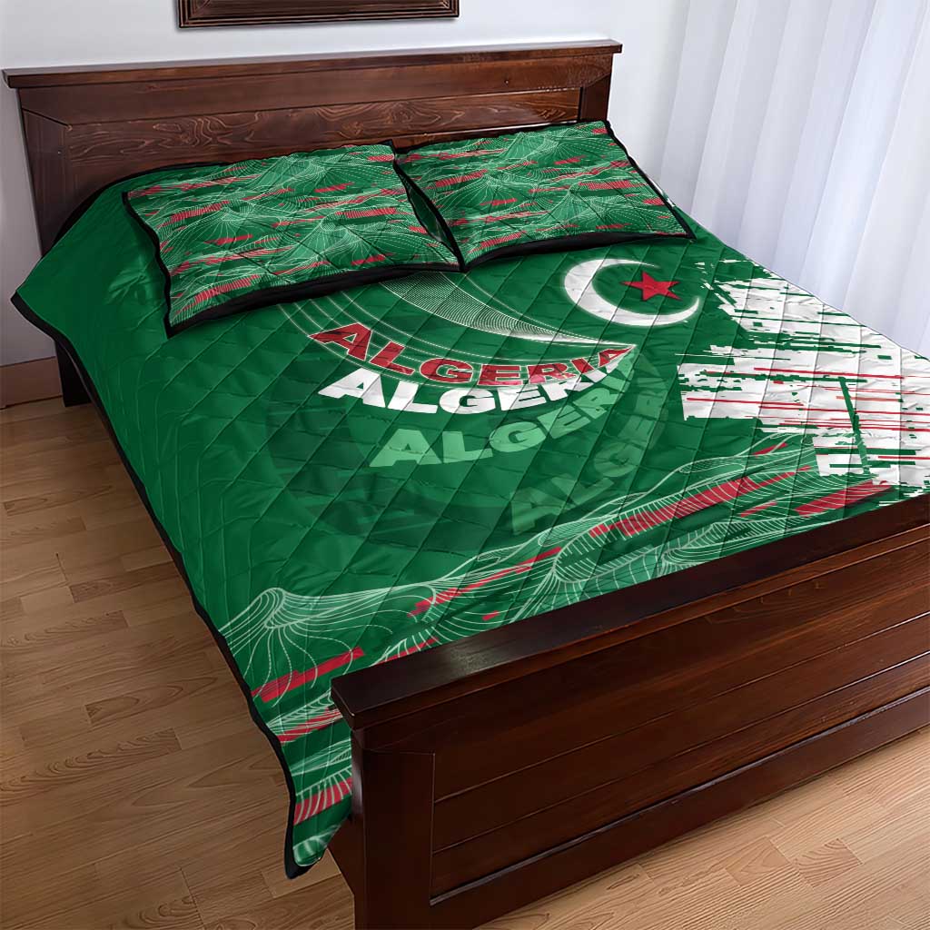 Algeria Football Quilt Bed Set Glitch Effect Desert Lines And Star Crescent