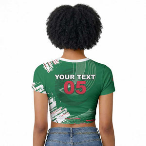 Custom Algeria Football Raglan Cropped T shirt Glitch Effect Desert Lines And Star Crescent