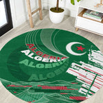 Algeria Football Round Carpet Glitch Effect Desert Lines And Star Crescent