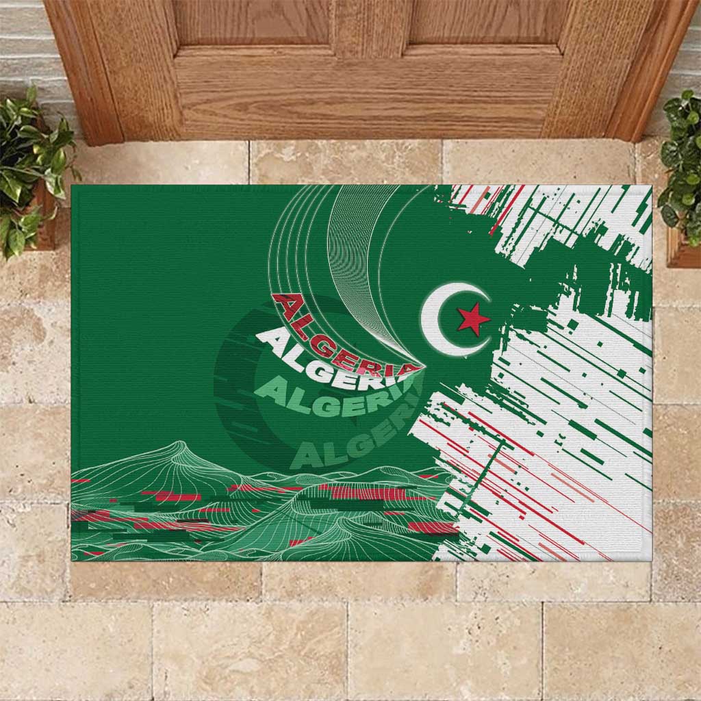 Algeria Football Rubber Doormat Glitch Effect Desert Lines And Star Crescent