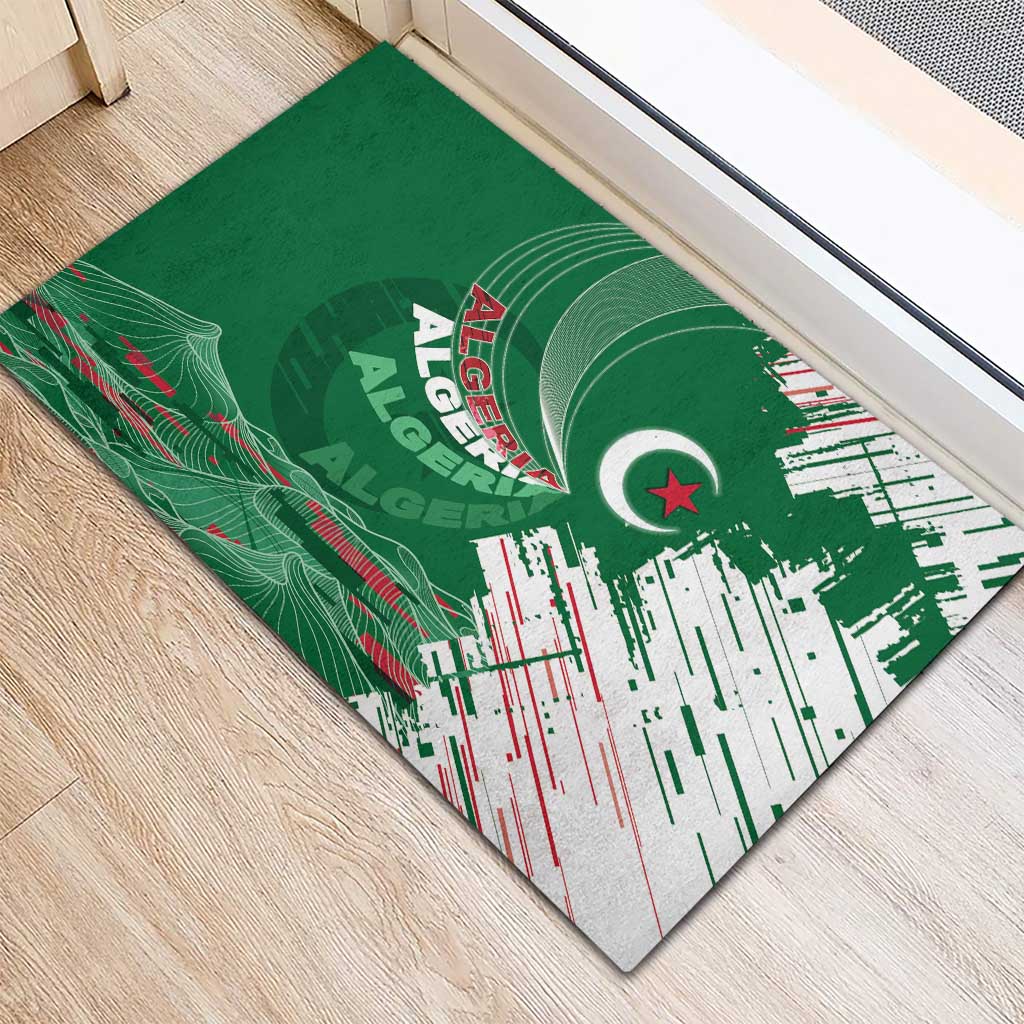 Algeria Football Rubber Doormat Glitch Effect Desert Lines And Star Crescent