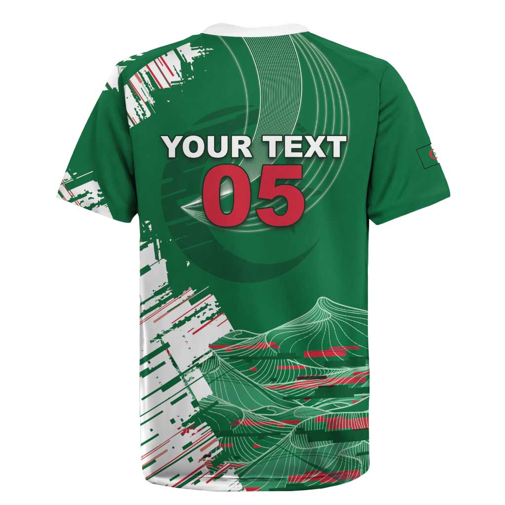 Custom Algeria Football Rugby Jersey Glitch Effect Desert Lines And Star Crescent