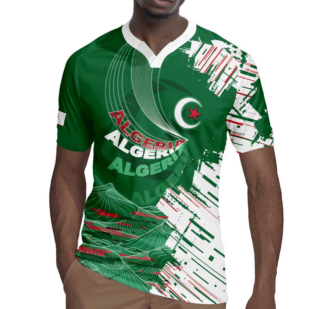 Custom Algeria Football Rugby Jersey Glitch Effect Desert Lines And Star Crescent