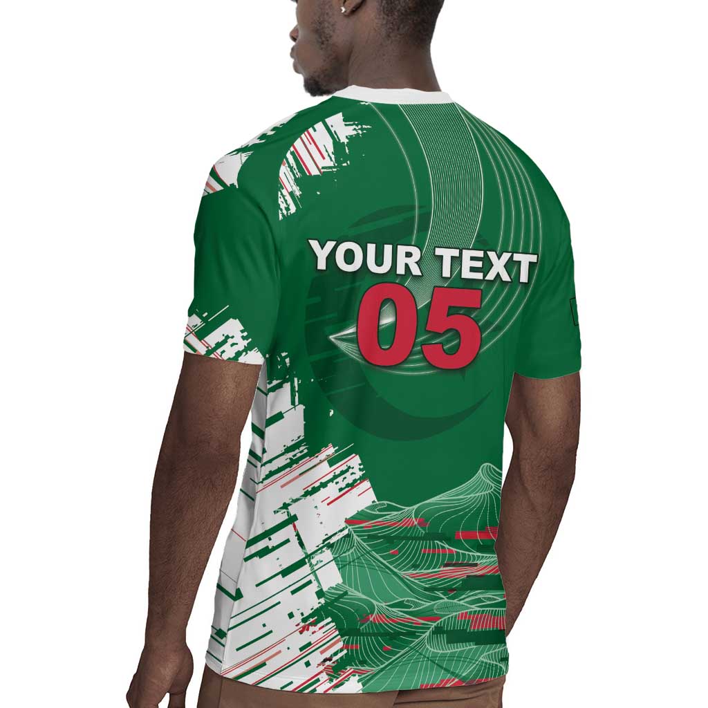 Custom Algeria Football Rugby Jersey Glitch Effect Desert Lines And Star Crescent