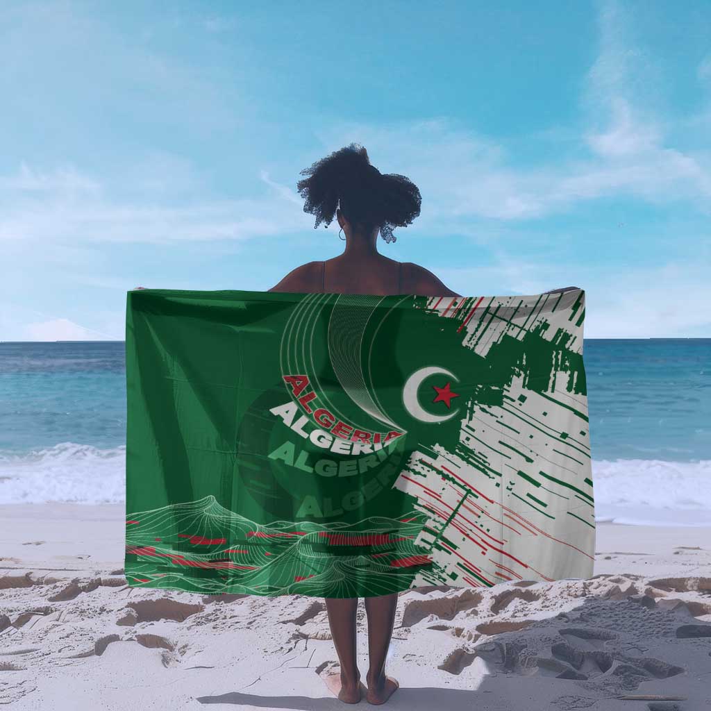 Algeria Football Sarong Glitch Effect Desert Lines And Star Crescent