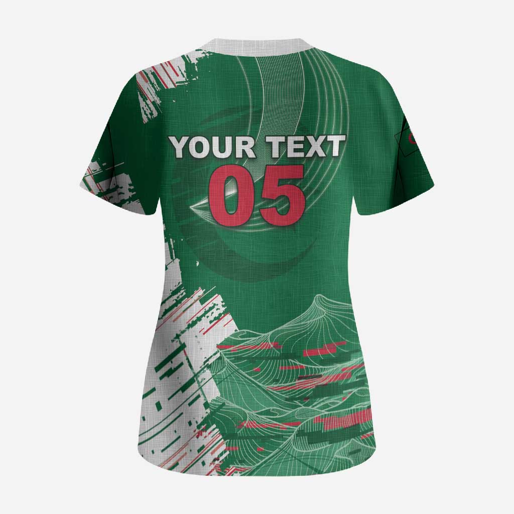 Custom Algeria Football Scrub Top Glitch Effect Desert Lines And Star Crescent