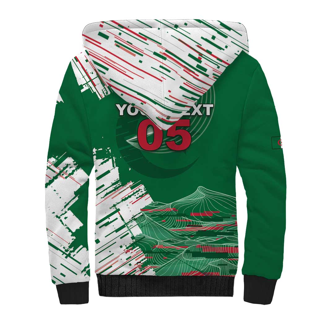 Custom Algeria Football Sherpa Hoodie Glitch Effect Desert Lines And Star Crescent