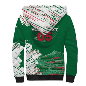 Custom Algeria Football Sherpa Hoodie Glitch Effect Desert Lines And Star Crescent