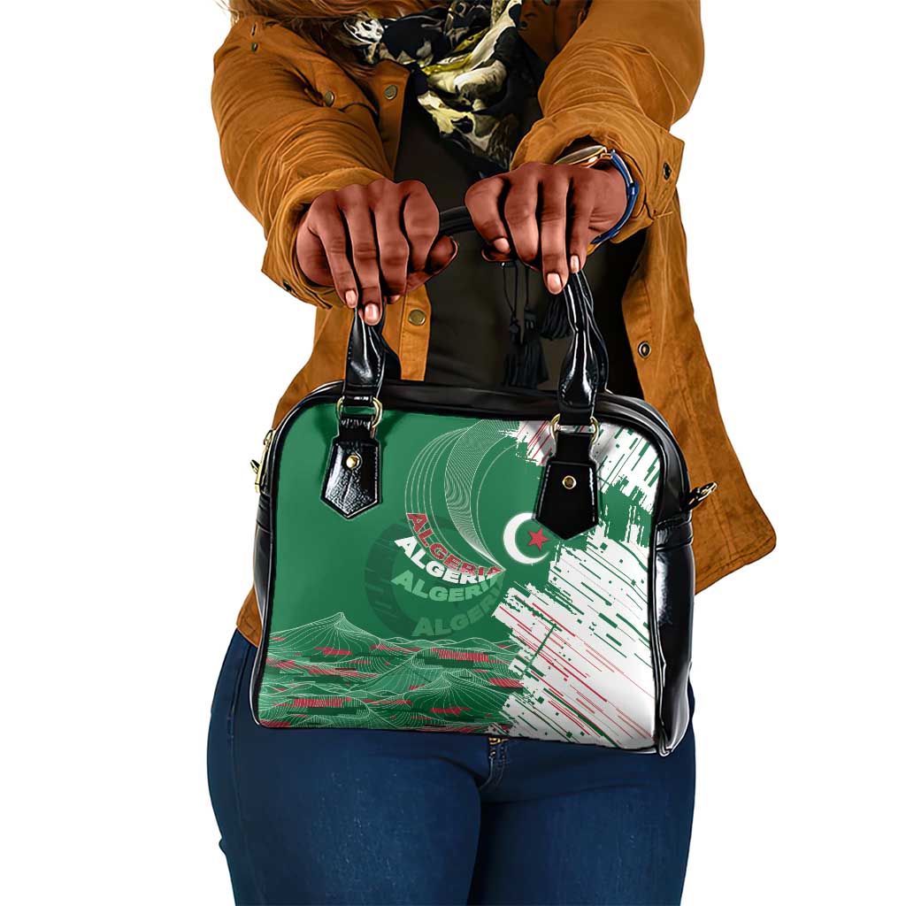 Algeria Football Shoulder Handbag Glitch Effect Desert Lines And Star Crescent