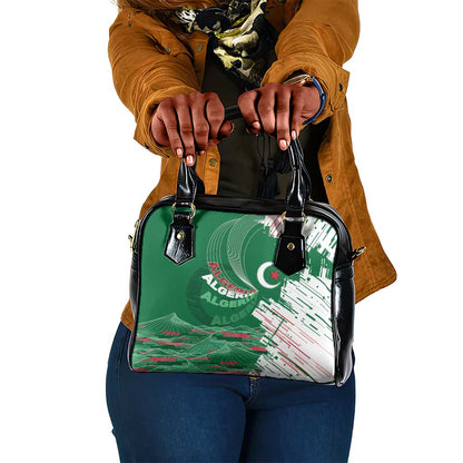 Algeria Football Shoulder Handbag Glitch Effect Desert Lines And Star Crescent