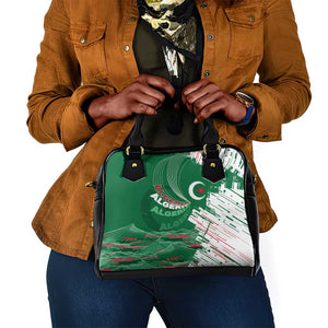 Algeria Football Shoulder Handbag Glitch Effect Desert Lines And Star Crescent