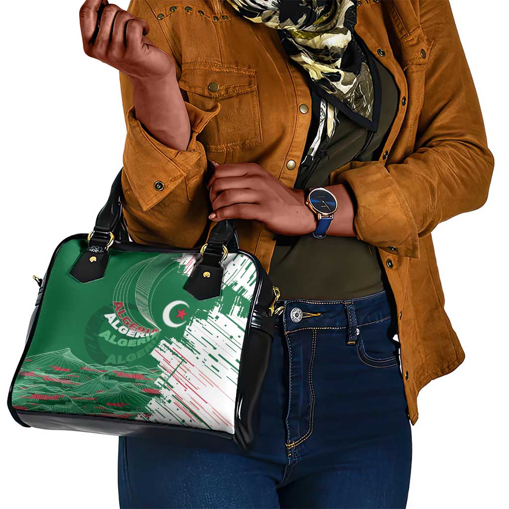 Algeria Football Shoulder Handbag Glitch Effect Desert Lines And Star Crescent