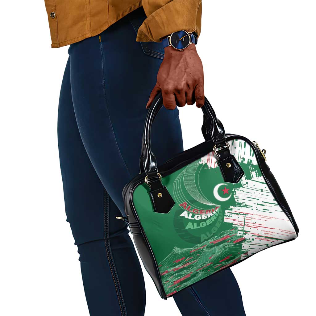 Algeria Football Shoulder Handbag Glitch Effect Desert Lines And Star Crescent