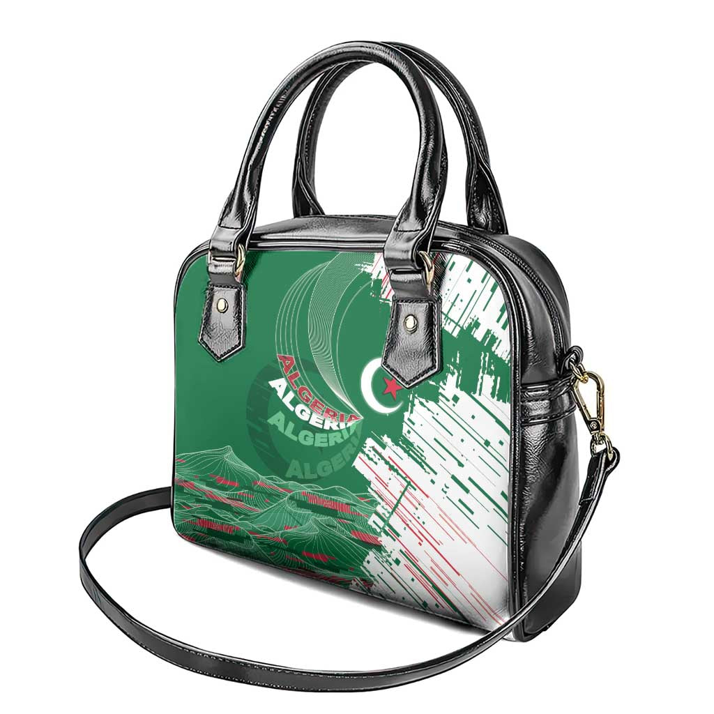 Algeria Football Shoulder Handbag Glitch Effect Desert Lines And Star Crescent