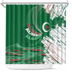 Algeria Football Shower Curtain Glitch Effect Desert Lines And Star Crescent