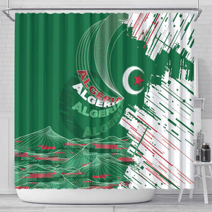 Algeria Football Shower Curtain Glitch Effect Desert Lines And Star Crescent