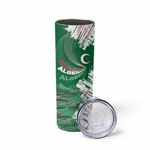 Custom Algeria Football Skinny Tumbler Glitch Effect Desert Lines And Star Crescent