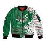 Custom Algeria Football Sleeve Zip Bomber Jacket Glitch Effect Desert Lines And Star Crescent