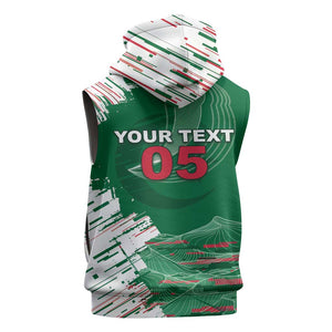 Custom Algeria Football Sleeveless Hoodie Glitch Effect Desert Lines And Star Crescent