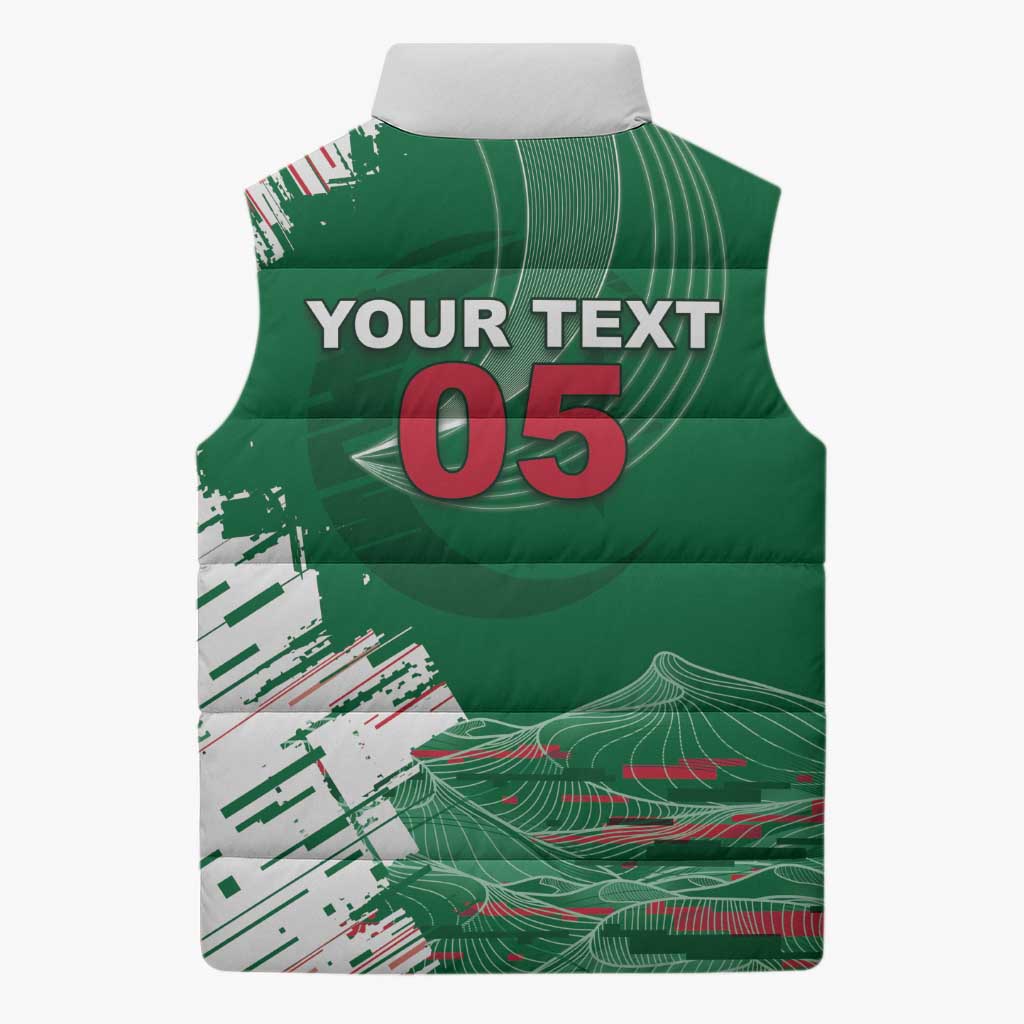 Custom Algeria Football Sleeveless Puffer Jacket Glitch Effect Desert Lines And Star Crescent