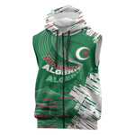 Custom Algeria Football Sleeveless Zip Hoodie Glitch Effect Desert Lines And Star Crescent